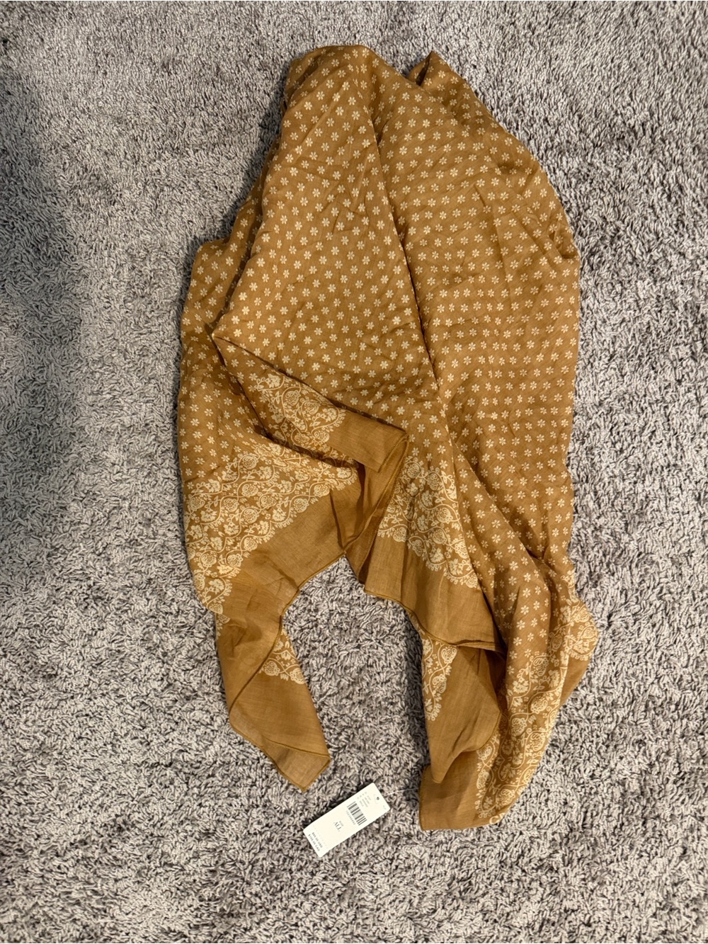 Anthropologie Mustard Floral Border Wrap Scarf